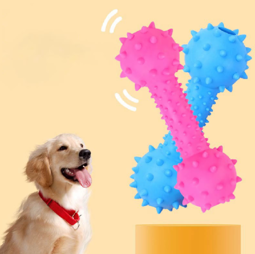 Pet Toy Rubber Sound Barbell Barbed Dumbbell Dog Teething Toy Supplies